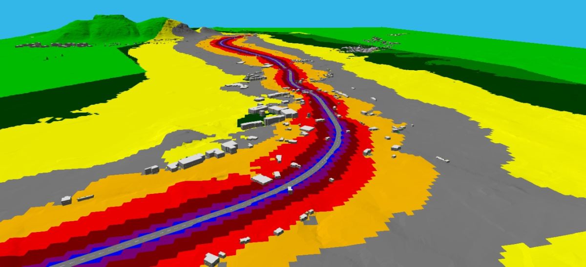 Imagen 3D del cálculo de isófonas